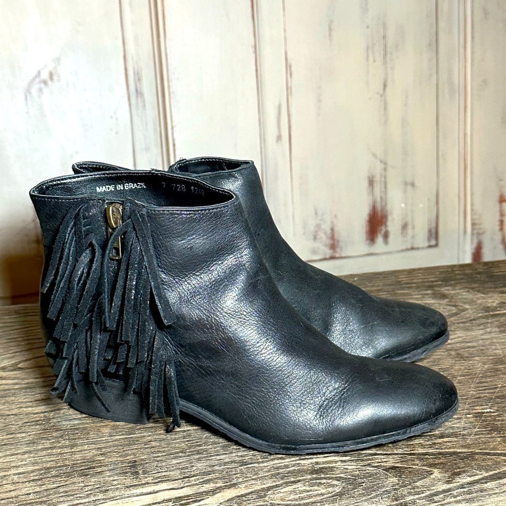 Klub Nico Zira Fringe Black leather ankle boots booties
